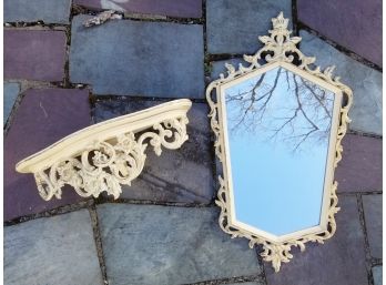 Vintage Hollywood Regency Hall Mirror And Shelf Combo