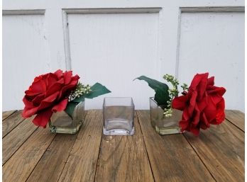 Faux Floral In Small Glass Vases