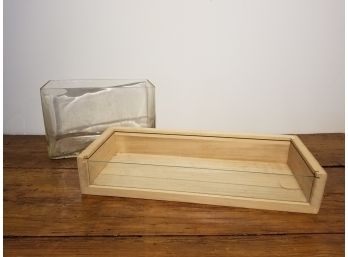 Heavy Glass Planter / Wood Display Case