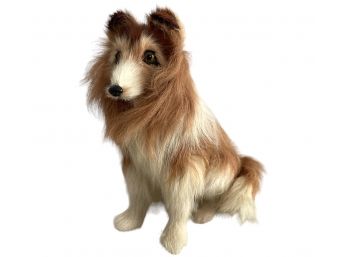 1990s Real Fur Collie Dog Sculpture