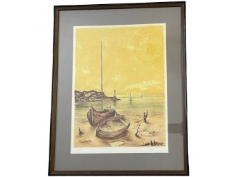 Signed Coastal Scene Lithograph By Roberto Righi