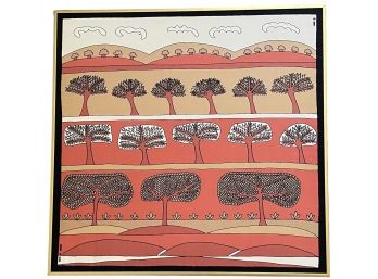 Listed Artist Daniel Doron Folk Art Silk Screen Fabric