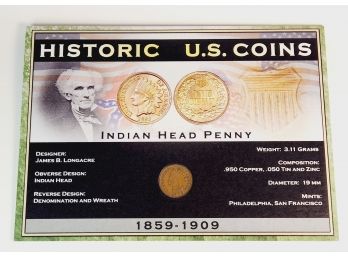 Indian Head Penny With History And Info Card