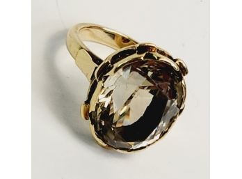 Large  Quartz Gemstone ..... 14K Yellow Gold Ring