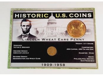 Lincoln Wheat Penny With History And Info Card