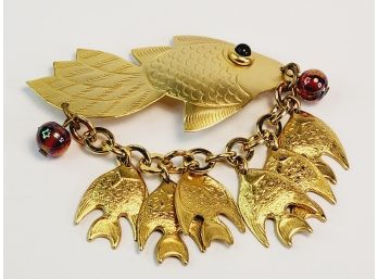 Fabulous.... Gold Tone Koi Fish Pin / Brooch (one Of A Kind)