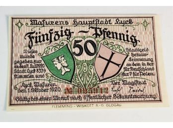 Antique.... August 1921s Notgeld  50 Pfennig Bank Note  German For 'emergency Money' UNC Condition