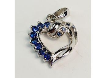 Sweet Sterling Silver Bright Blue Stones Heart Pendant