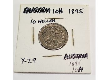 1895 Austrian Hungarian Empire  10 Heller Coin