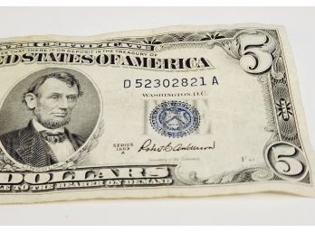 W0W......1953 Blue Seal Silver Certificate $5 Dollar Bill