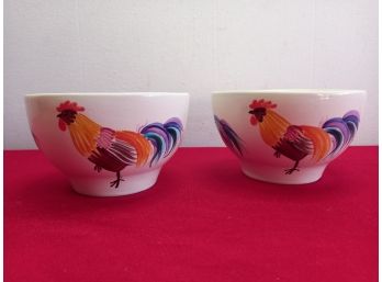 Signed Rooster Painted Bowls