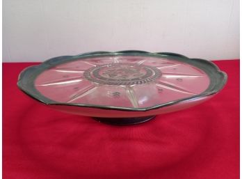 Silver Trimmed Glass Cake Stand