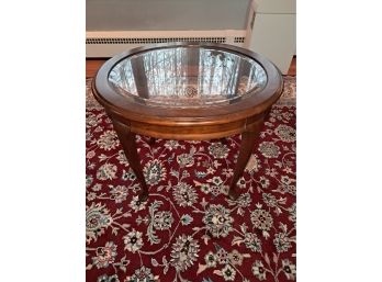 Mahogany Glass Top Oval Side Table