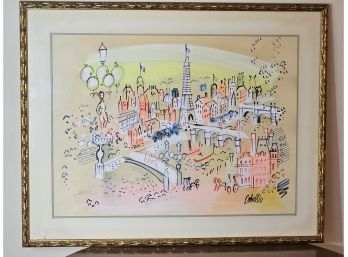 Acclaimed Mid Century Artist Cobelle Colorful Painting On Paper, Signed