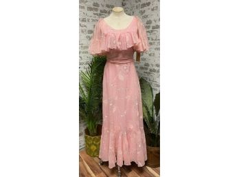 Vintage Custom Pink Floral Gown By Dressy Creations - Size 10 - Orig. $69.95