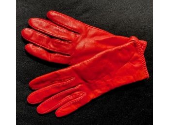 Ladies Vintage Red Leather Gloves - Size Small