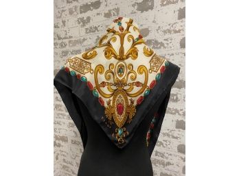 Versace Style Goldtone & Jewel Silk Scarf By Echo