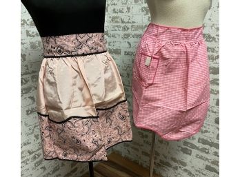 New Old Stock Pairing Of Pink Patterned Vintage Aprons