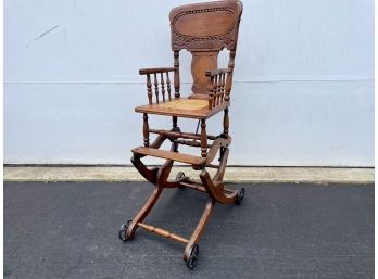 Antique Caned Adjustable Height Oak Baby Chair