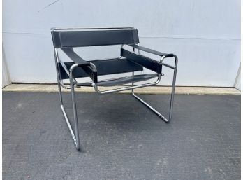 Mid Century Black Leather & Chrome Sling  Armchair In The Syle Of Wassily By Marcel Breuer