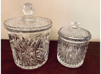Two Cut Crystal Covered Biscuit Barrels