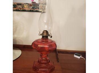 Stunning Red Glass Vintage Oil Lamp - With Shade, Wick And A Little Fuel