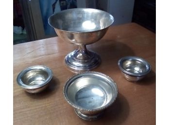 4 Sterling Silver Pieces - Footed Custard Bowl By Boardman & 3 Salt Bowls
