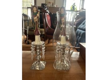 Pair Of Angles Christmas Candles With E.P - ON Copper Stands Made In England 5314.