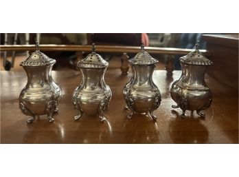 Vintage Silver Set Of Four Salt & Pepper Shakers - With Four Lion Legs On Each - With Top Lid