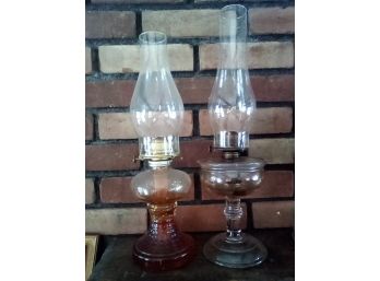 Two Vintage P&A Oil Lamps With Liquid & Wicks Can Raise & Recede