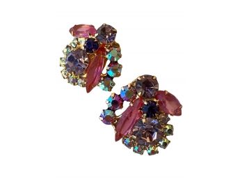 Vintage 1960s Rhinestone Crystal Clip On Earrings -