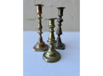 Lot Of Three Vintage Brass Candlestick Holders