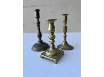 Lot Of Three Vintage Brass Candlestick Holders