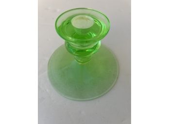 Vintage Uranium Glass Green Depression Smooth Glass Candle Holder Decor Glows