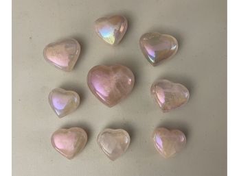 Polished Titanium Plated Rose Quartz Hearts, 1 Lb 0.5oz