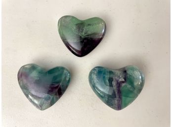 Three Polished Fluorite Hearts, 10.7oz