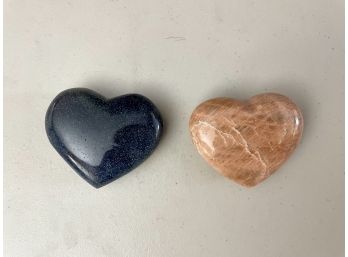 Two Medium Polished Hearts Possibly Moonstone & Black Aventurine, 11.7oz