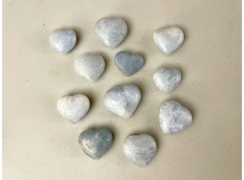 Collection Of Polished Blue Calcite Hearts, 14.5oz