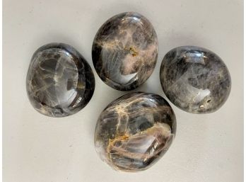 Four Polished Black Moonstone Palm Stones, 1 Lb 8oz