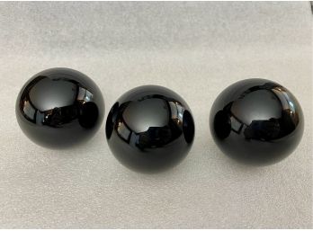 Three Large Black Obsidian Spheres, 1 Lb 13.7oz