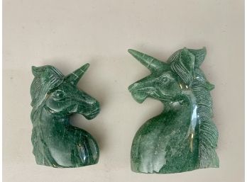 Two Carved Green Aventurine Unicorns - 1 Lb 4.9oz & 14.3oz