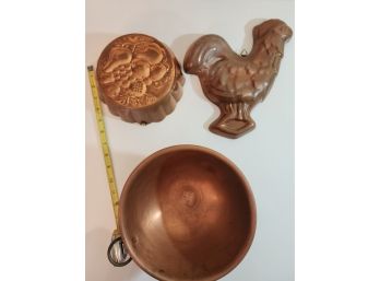 9 In Copper Bowl And 2 Molds