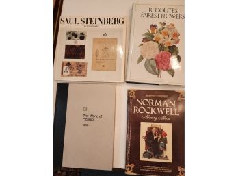 4 Art Books, Picasso, Rockwell, Steinbeck, Redoute