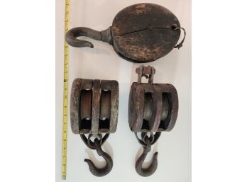 Antique Block And Tackle Pulleys With Hooks