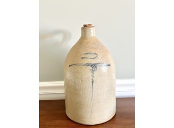 Primitive Salt Glaze Stoneware Jug With Cobalt Slip Transfer