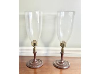 Pair Of Colonial Williamsburg Candle Holders With Hurricane Shades