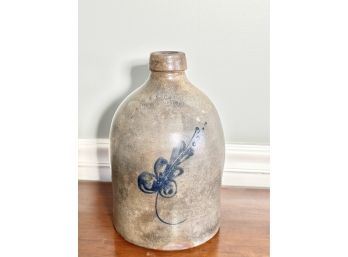 Antique E & L P Norton Bennington, Vt.  Salt Glaze Stoneware Jug - Cobalt Decor