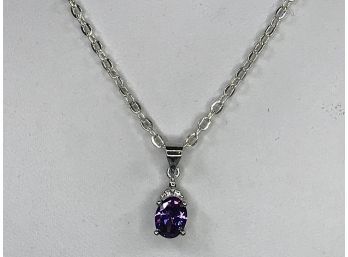 Wonderful Sterling Silver / 925 Necklace With Sterling Silver / 925 Pendant With Amythyst - Very Pretty Piece