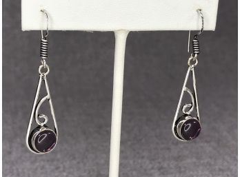 Lovely Vintage Style Sterling Silver / 925 With Amethyst Drop Earrings - Very Nice Pair - Brand New Unworn