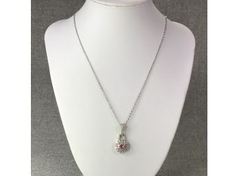 Fantastic 925 / Sterling Silver Necklace With Sterling / 925 Pendant White Topaz & Pink Tourmaline Pendant